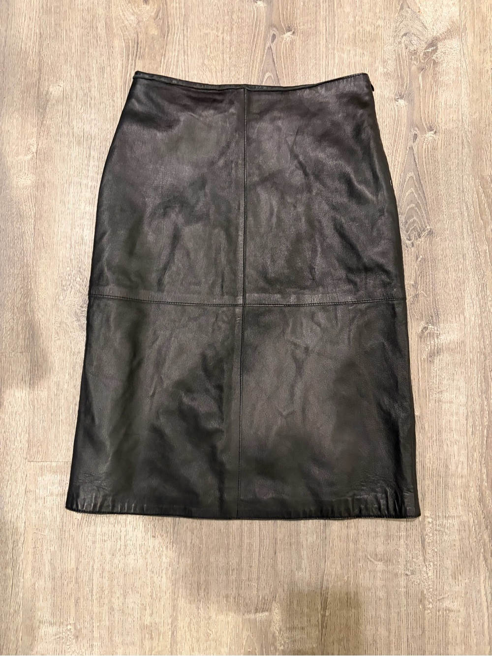 Brooks Black Leather Panel Pencil skirt. Lined.